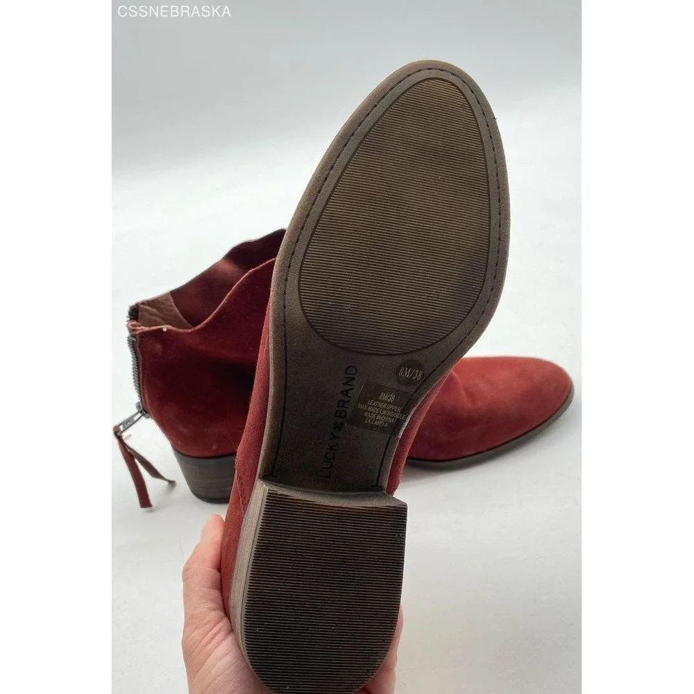 LUCKY BRAND Lahela Ankle Boots‎ in Red/Sable Suede - Size 8/38